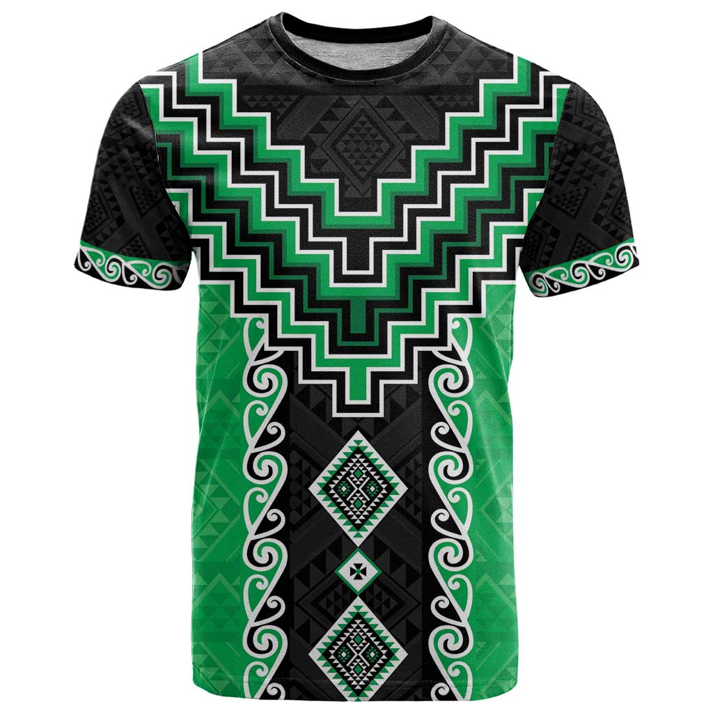 Green Niho Taniwha Mix Poutama T Shirt Unique Taniko Aotearoa LT01 Green - Polynesian Pride