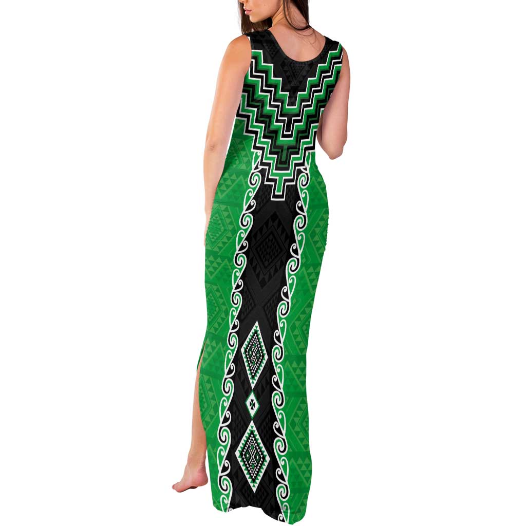 Green Niho Taniwha Mix Poutama Tank Maxi Dress Unique Taniko Aotearoa