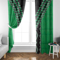 Green Niho Taniwha Mix Poutama Window Curtain Unique Taniko Aotearoa