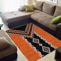 Orange Niho Taniwha Mix Poutama Area Rug Unique Taniko Aotearoa