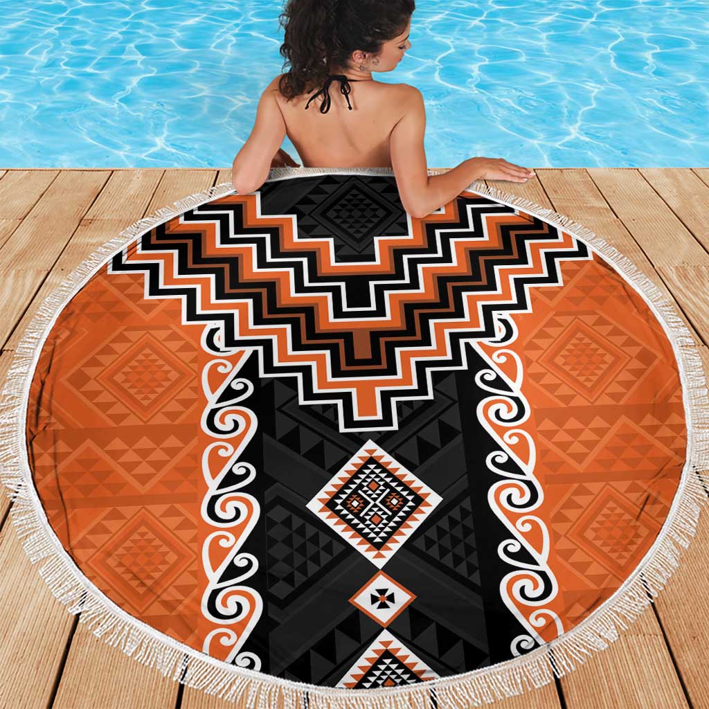 Orange Niho Taniwha Mix Poutama Beach Blanket Unique Taniko Aotearoa