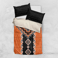 Orange Niho Taniwha Mix Poutama Bedding Set Unique Taniko Aotearoa