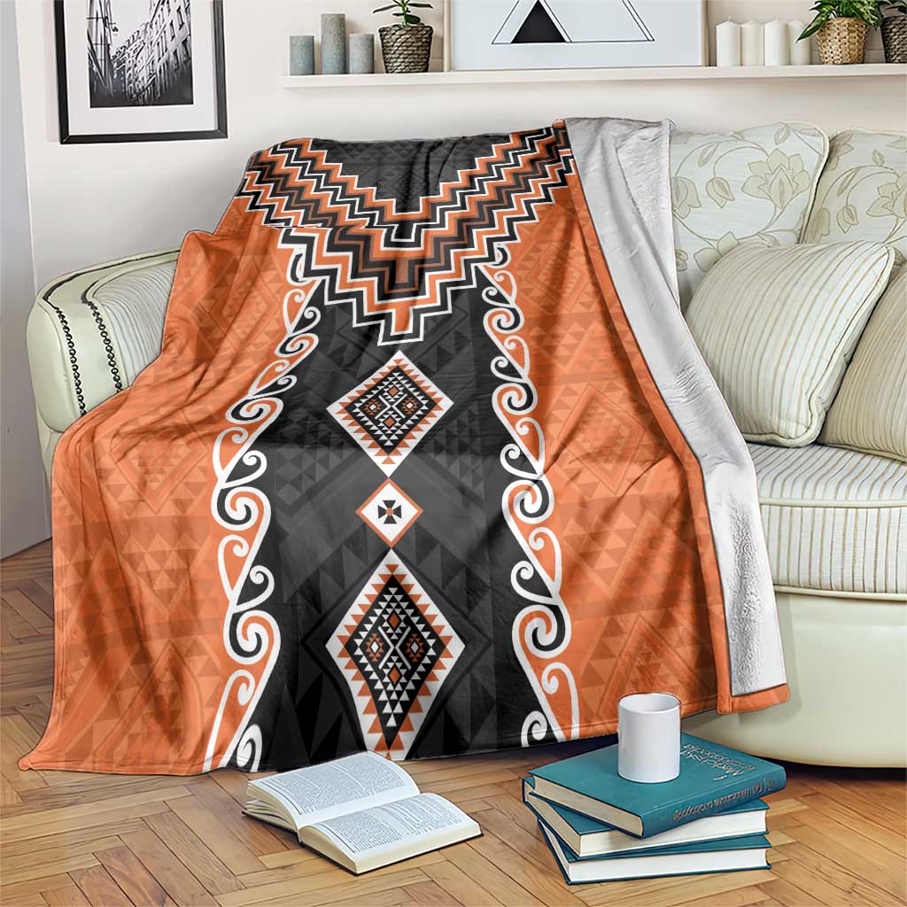 Orange Niho Taniwha Mix Poutama Blanket Unique Taniko Aotearoa