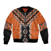 Orange Niho Taniwha Mix Poutama Bomber Jacket Unique Taniko Aotearoa