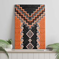 Orange Niho Taniwha Mix Poutama Canvas Wall Art Unique Taniko Aotearoa