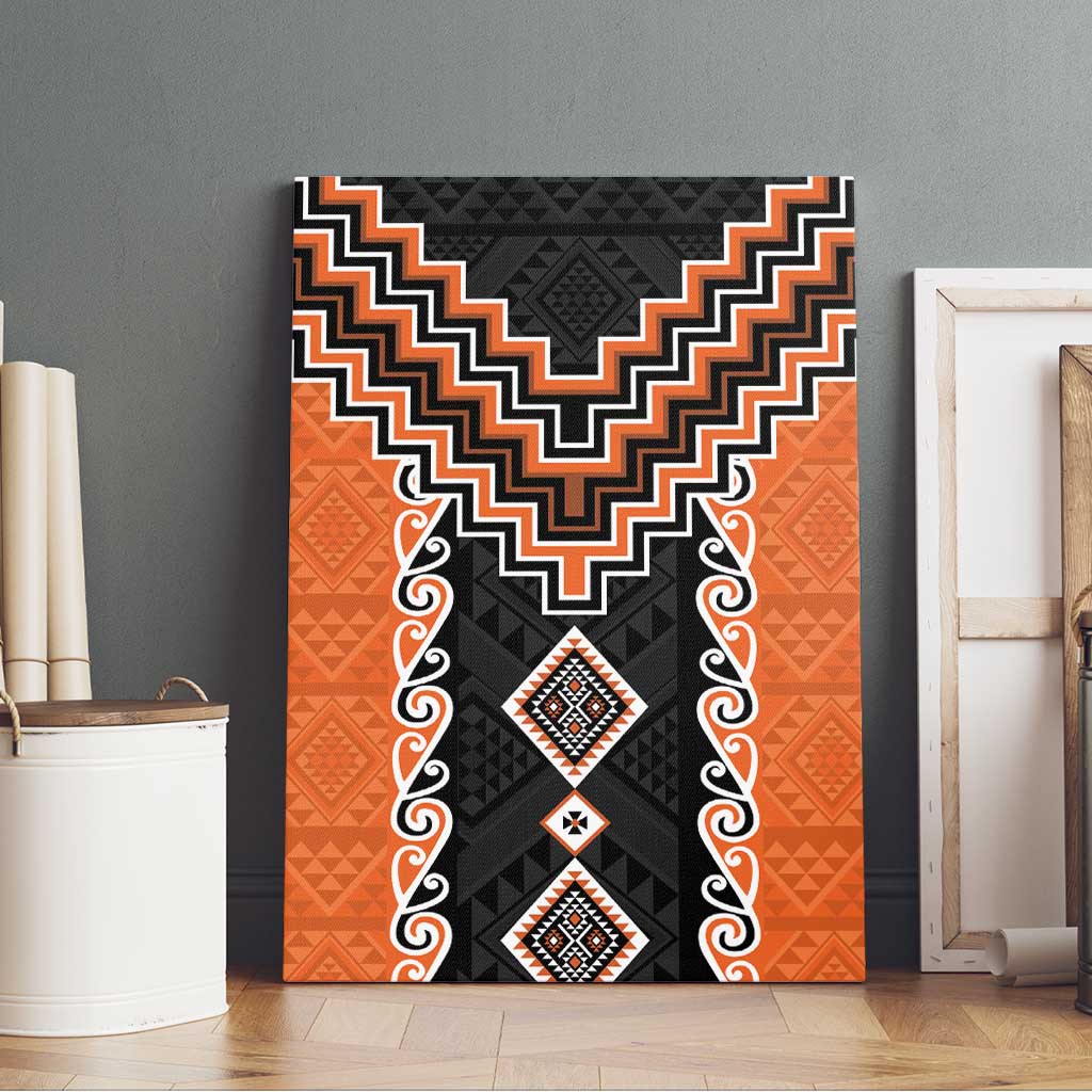 Orange Niho Taniwha Mix Poutama Canvas Wall Art Unique Taniko Aotearoa