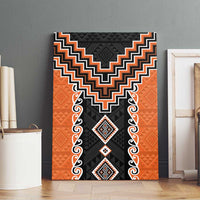 Orange Niho Taniwha Mix Poutama Canvas Wall Art Unique Taniko Aotearoa