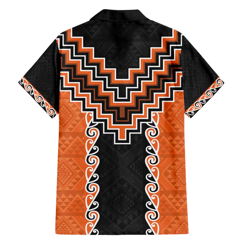 Orange Niho Taniwha Mix Poutama Family Matching Off Shoulder Maxi Dress and Hawaiian Shirt Unique Taniko Aotearoa