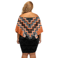 Orange Niho Taniwha Mix Poutama Family Matching Off Shoulder Short Dress and Hawaiian Shirt Unique Taniko Aotearoa