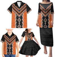 Orange Niho Taniwha Mix Poutama Family Matching Puletasi and Hawaiian Shirt Unique Taniko Aotearoa LT01 - Polynesian Pride