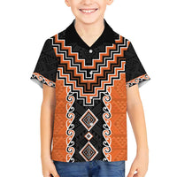 Orange Niho Taniwha Mix Poutama Family Matching Puletasi and Hawaiian Shirt Unique Taniko Aotearoa LT01 Son's Shirt Orange - Polynesian Pride