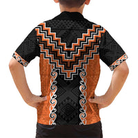 Orange Niho Taniwha Mix Poutama Family Matching Short Sleeve Bodycon Dress and Hawaiian Shirt Unique Taniko Aotearoa LT01 - Polynesian Pride