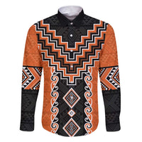 Orange Niho Taniwha Mix Poutama Family Matching Short Sleeve Bodycon Dress and Hawaiian Shirt Unique Taniko Aotearoa LT01 Dad's Shirt - Long Sleeve Orange - Polynesian Pride