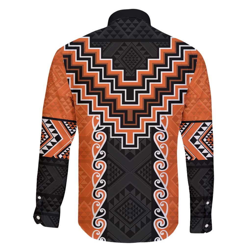 Orange Niho Taniwha Mix Poutama Family Matching Short Sleeve Bodycon Dress and Hawaiian Shirt Unique Taniko Aotearoa LT01 - Polynesian Pride