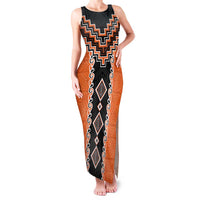 Orange Niho Taniwha Mix Poutama Family Matching Tank Maxi Dress and Hawaiian Shirt Unique Taniko Aotearoa