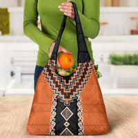 Orange Niho Taniwha Mix Poutama Grocery Bag Unique Taniko Aotearoa LT01 - Polynesian Pride