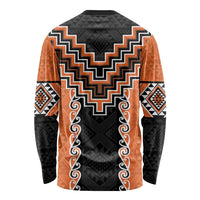 Orange Niho Taniwha Mix Poutama Long Sleeve Shirt Unique Taniko Aotearoa