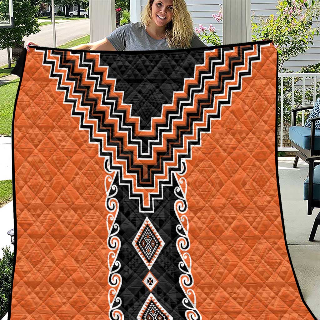 Orange Niho Taniwha Mix Poutama Quilt Unique Taniko Aotearoa