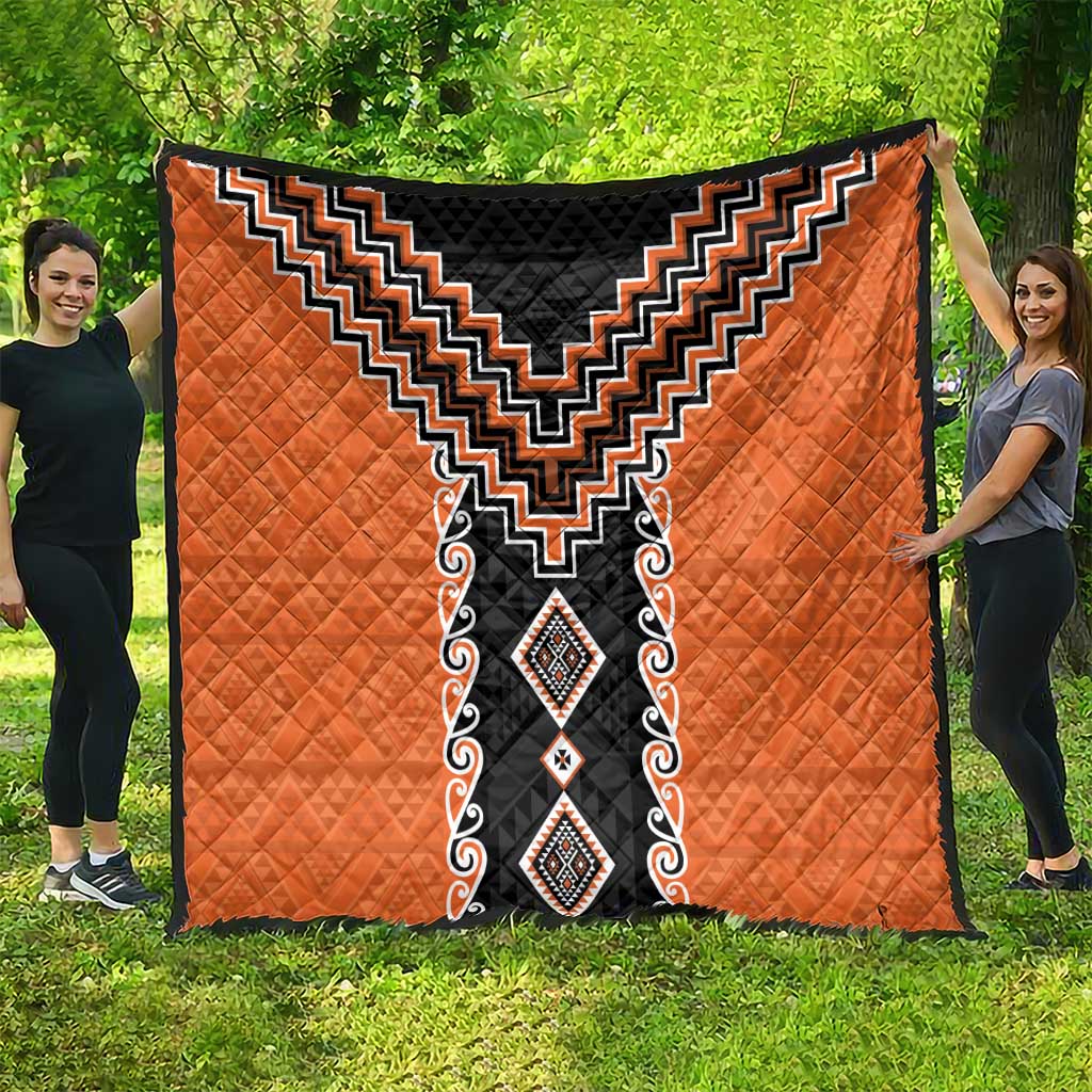 Orange Niho Taniwha Mix Poutama Quilt Unique Taniko Aotearoa LT01 - Polynesian Pride