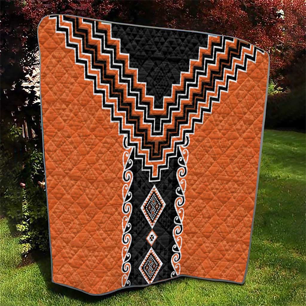 Orange Niho Taniwha Mix Poutama Quilt Unique Taniko Aotearoa LT01 - Polynesian Pride