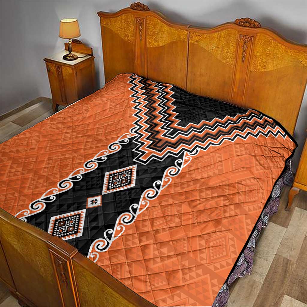 Orange Niho Taniwha Mix Poutama Quilt Unique Taniko Aotearoa LT01 - Polynesian Pride