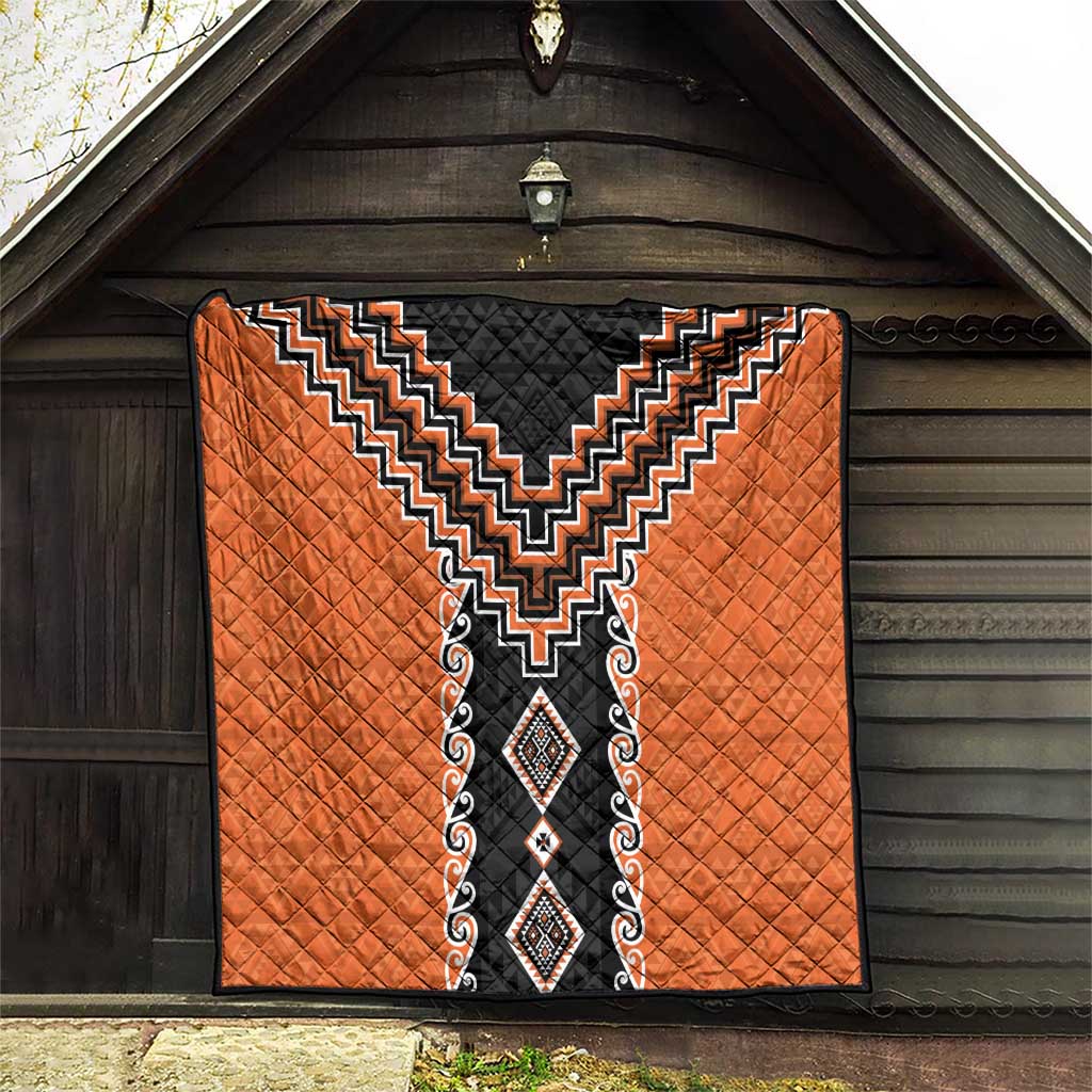 Orange Niho Taniwha Mix Poutama Quilt Unique Taniko Aotearoa LT01 - Polynesian Pride