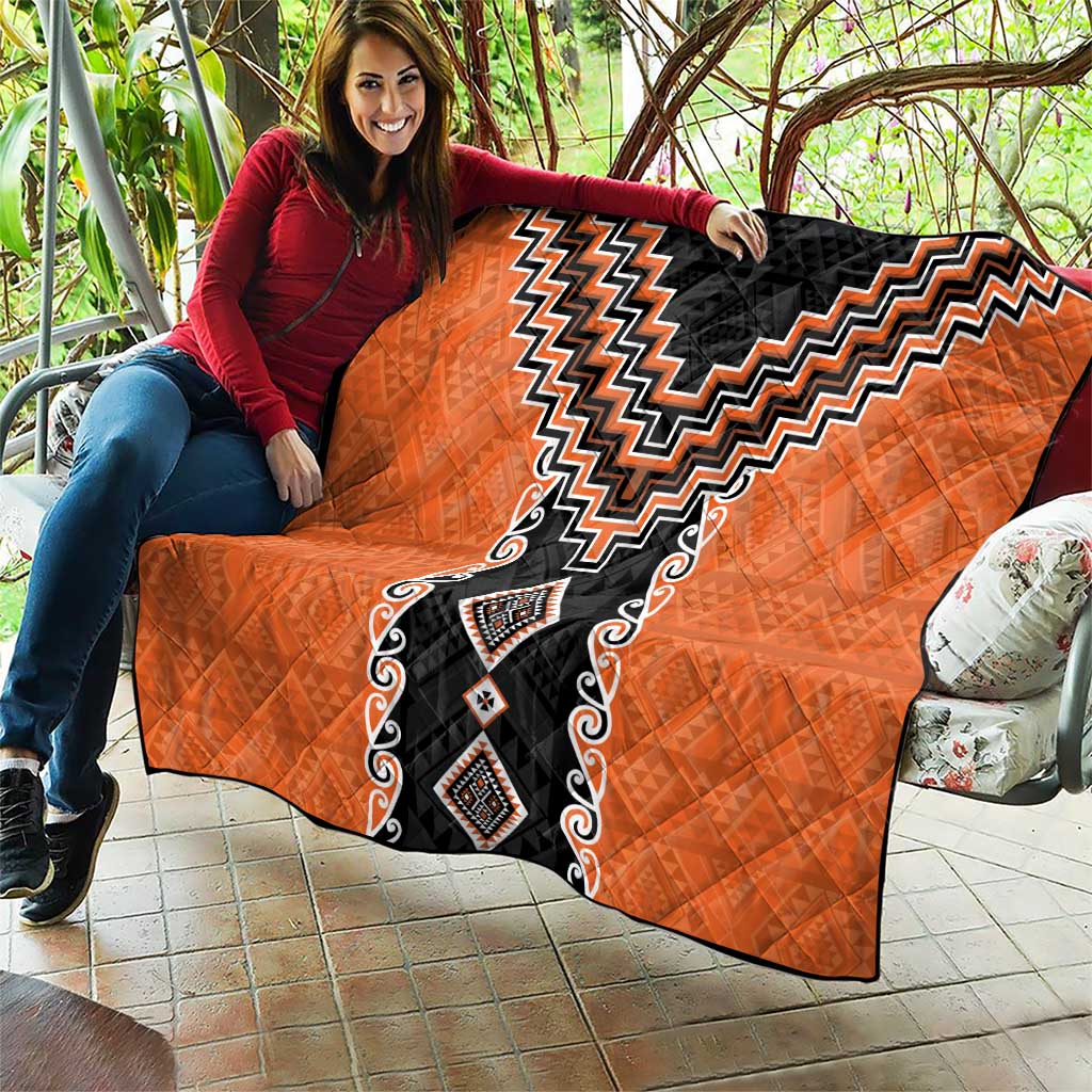 Orange Niho Taniwha Mix Poutama Quilt Unique Taniko Aotearoa LT01 - Polynesian Pride