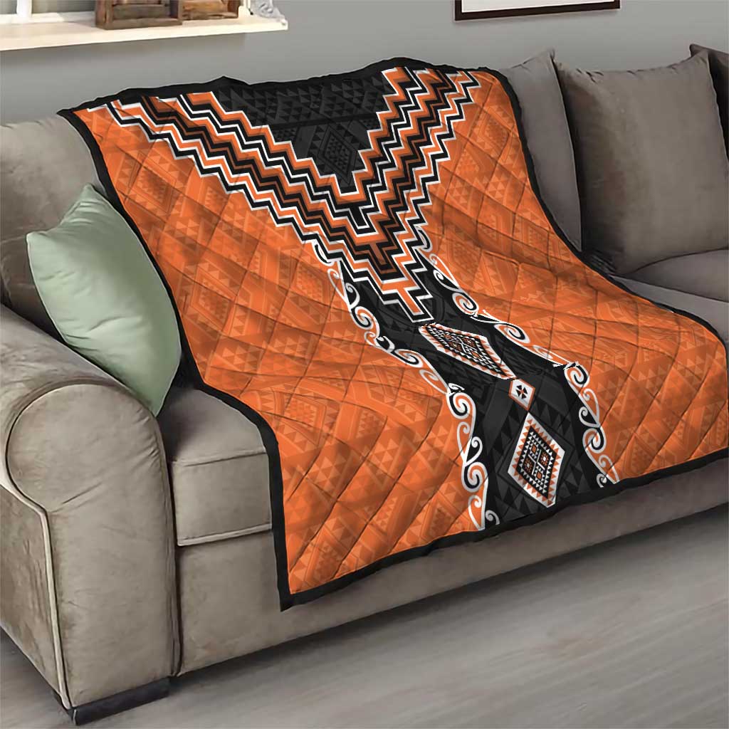 Orange Niho Taniwha Mix Poutama Quilt Unique Taniko Aotearoa LT01 - Polynesian Pride