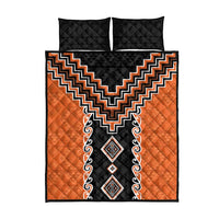 Orange Niho Taniwha Mix Poutama Quilt Bed Set Unique Taniko Aotearoa