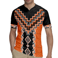 Orange Niho Taniwha Mix Poutama Rugby Jersey Unique Taniko Aotearoa LT01 - Polynesian Pride