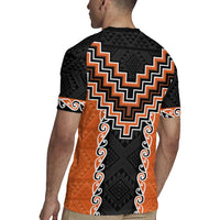Orange Niho Taniwha Mix Poutama Rugby Jersey Unique Taniko Aotearoa LT01 - Polynesian Pride