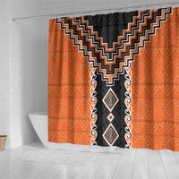Orange Niho Taniwha Mix Poutama Shower Curtain Unique Taniko Aotearoa