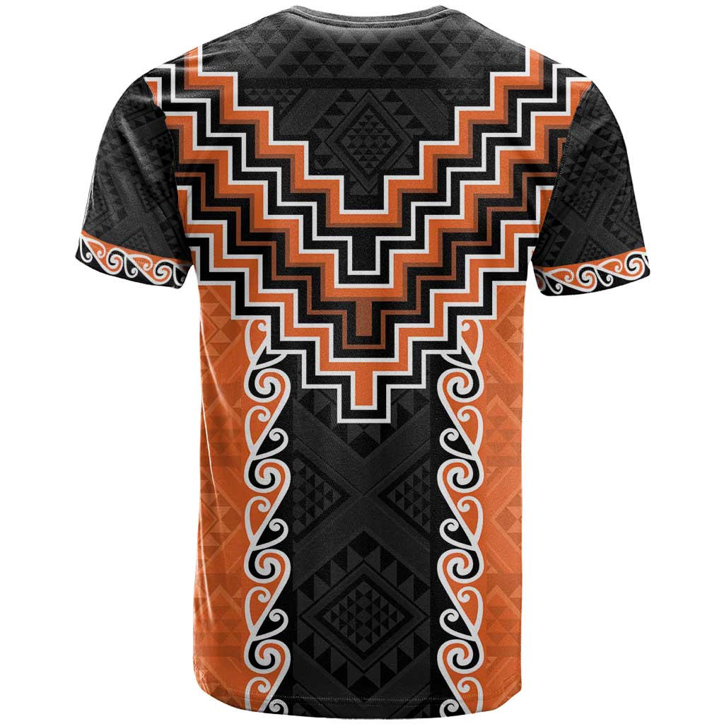 Orange Niho Taniwha Mix Poutama T Shirt Unique Taniko Aotearoa LT01 - Polynesian Pride
