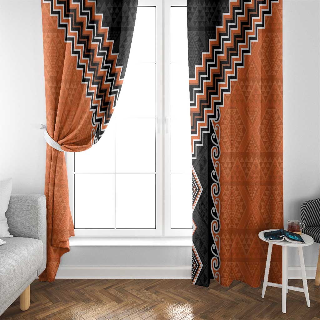 Orange Niho Taniwha Mix Poutama Window Curtain Unique Taniko Aotearoa