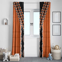 Orange Niho Taniwha Mix Poutama Window Curtain Unique Taniko Aotearoa