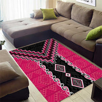 Pink Niho Taniwha Mix Poutama Area Rug Unique Taniko Aotearoa