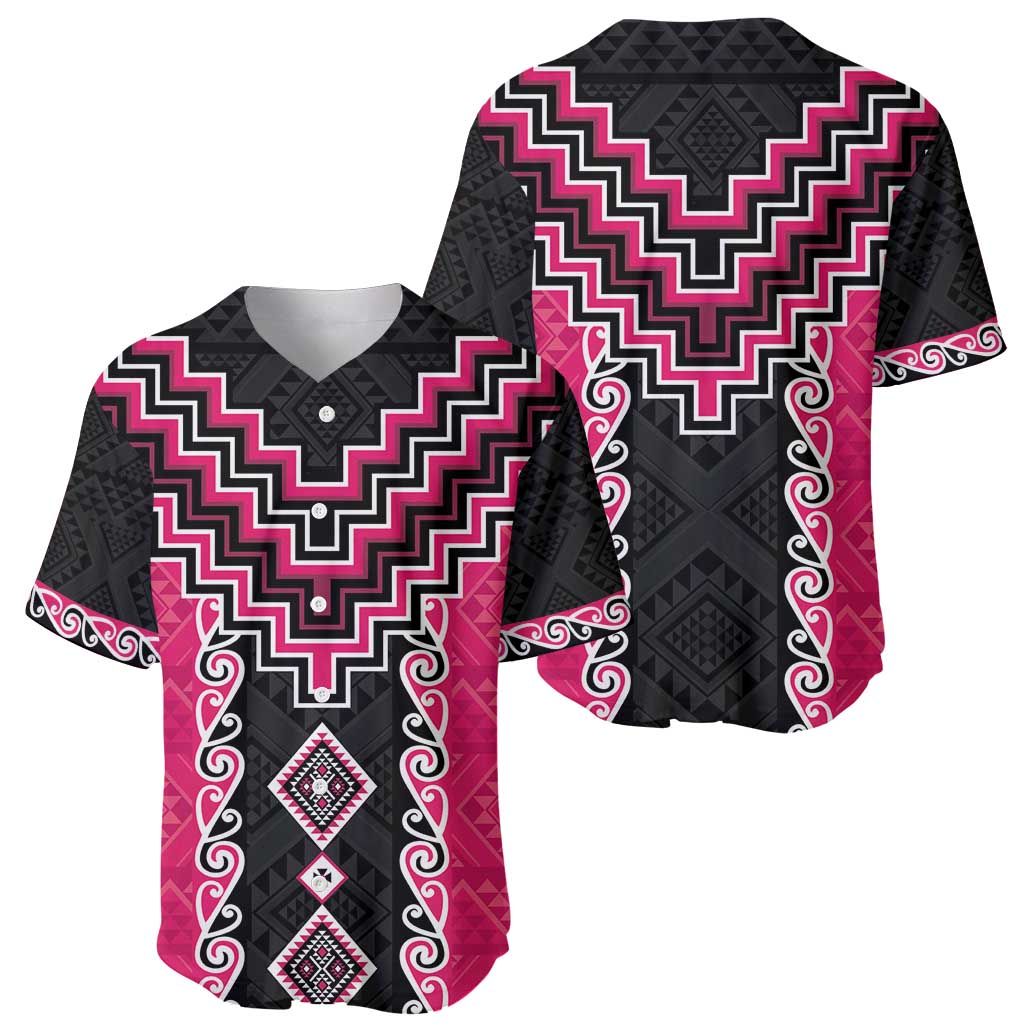 Pink Niho Taniwha Mix Poutama Baseball Jersey Unique Taniko Aotearoa