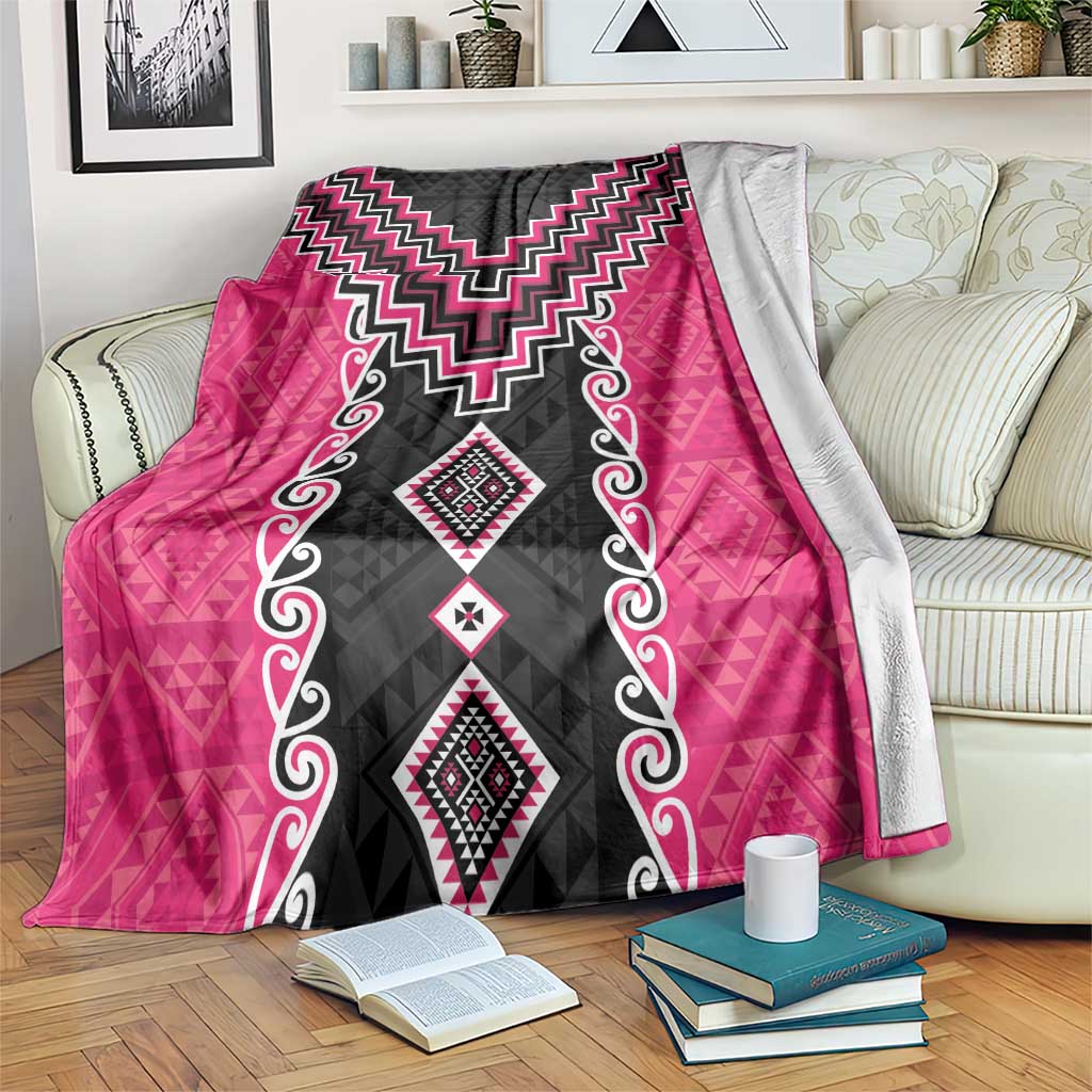 Pink Niho Taniwha Mix Poutama Blanket Unique Taniko Aotearoa