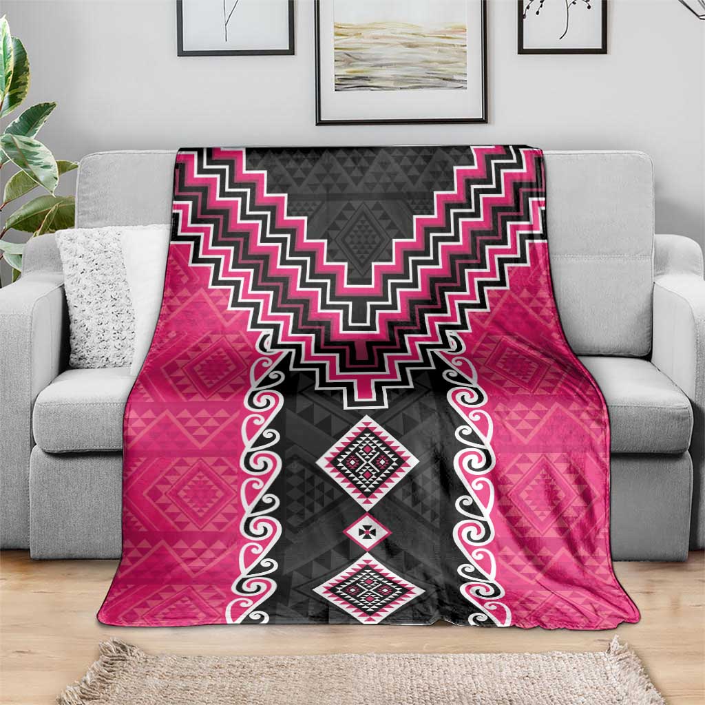 Pink Niho Taniwha Mix Poutama Blanket Unique Taniko Aotearoa