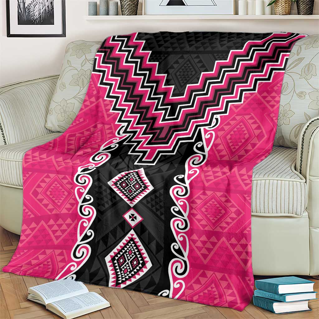 Pink Niho Taniwha Mix Poutama Blanket Unique Taniko Aotearoa