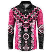 Pink Niho Taniwha Mix Poutama Button Sweatshirt Unique Taniko Aotearoa