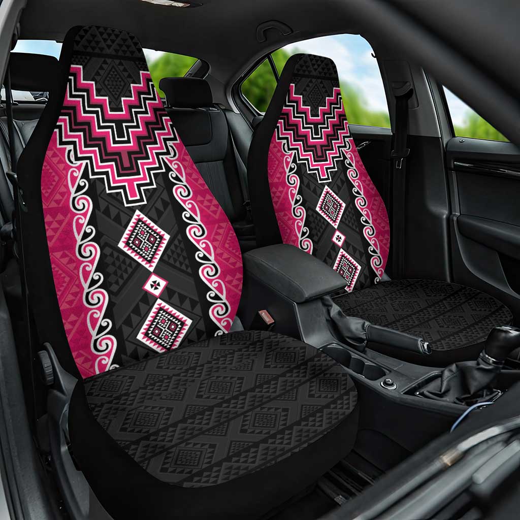 Pink Niho Taniwha Mix Poutama Car Seat Cover Unique Taniko Aotearoa