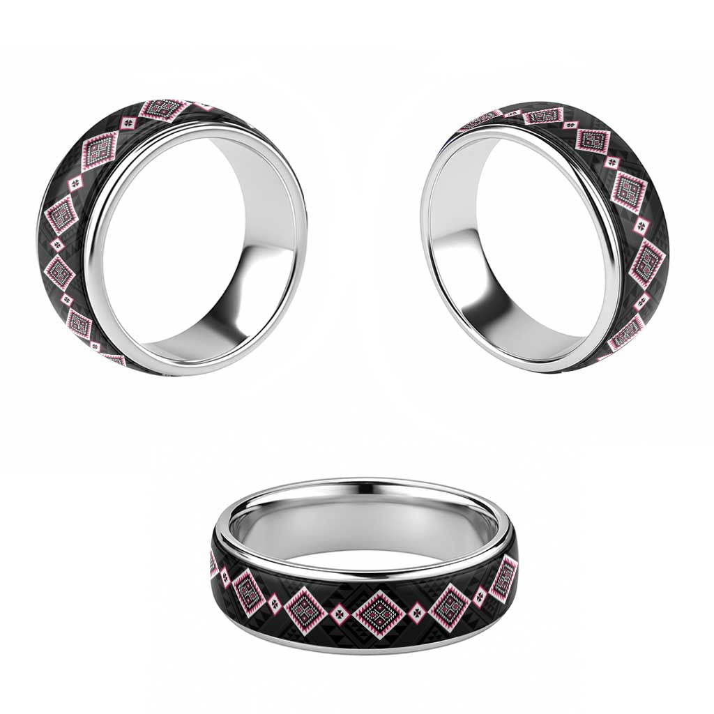 Pink Niho Taniwha Mix Poutama Classic Ring Unique Taniko Aotearoa - Polynesian Pride