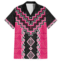 Pink Niho Taniwha Mix Poutama Family Matching Long Sleeve Bodycon Dress and Hawaiian Shirt Unique Taniko Aotearoa LT01 Dad's Shirt - Short Sleeve Pink - Polynesian Pride