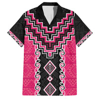 Pink Niho Taniwha Mix Poutama Family Matching Off Shoulder Maxi Dress and Hawaiian Shirt Unique Taniko Aotearoa