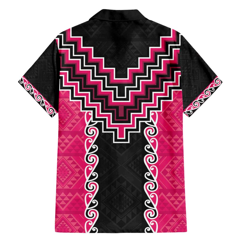 Pink Niho Taniwha Mix Poutama Family Matching Off Shoulder Maxi Dress and Hawaiian Shirt Unique Taniko Aotearoa