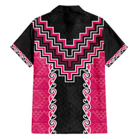 Pink Niho Taniwha Mix Poutama Family Matching Off Shoulder Maxi Dress and Hawaiian Shirt Unique Taniko Aotearoa