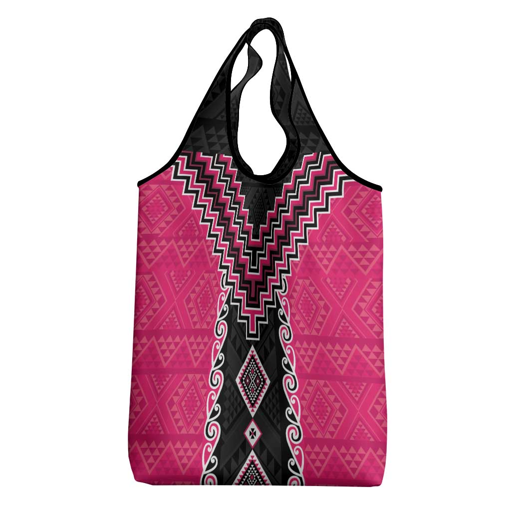 Pink Niho Taniwha Mix Poutama Grocery Bag Unique Taniko Aotearoa LT01 - Polynesian Pride