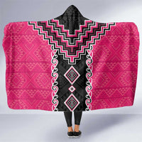 Pink Niho Taniwha Mix Poutama Hooded Blanket Unique Taniko Aotearoa