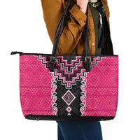 Pink Niho Taniwha Mix Poutama Leather Tote Bag Unique Taniko Aotearoa LT01 - Polynesian Pride